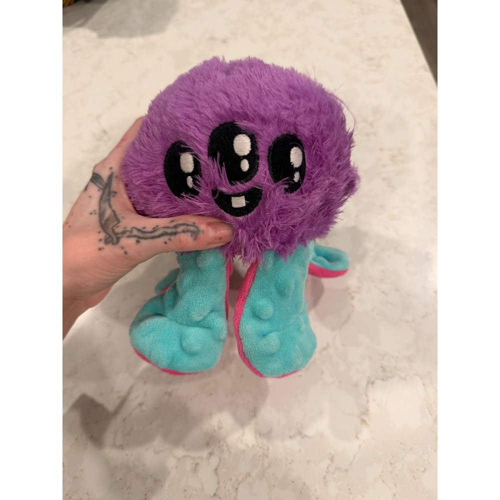 BarkBox Purple Three Eyed Monster Squeaky Plush Dog Toy Teal Pink Accent - Picture 2 of 6